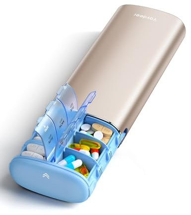 VAYDEER Tablettenbox 7 Tage Pillendose [Trockensicher] [Metall Reise Pillendose] [Tablettenbox 2 mal täglich] Tabletten Organizer Klein Pillbox Organizer Medikamentenbox Morgens Abends, Champagnergold