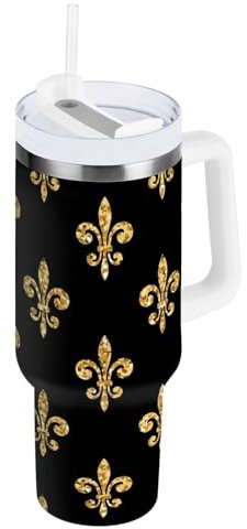 RPLIFE Lily on Black Background Coffee Tumbler with Handle Stainless Steel Cup Insulated Tumblers, Coffee Tumbler for Women