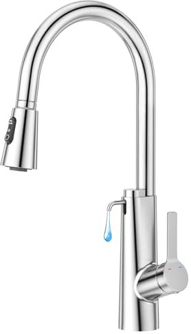 CREA Küchenarmatur mit Einbau-Seifenspender,Küchenarmatur mit 3 Funktionen Ausziehbarem Brause,360° Drehbar Mischbatterie Küche,Hochdruck Spültischarmatur aus Edelstahl, Chrom