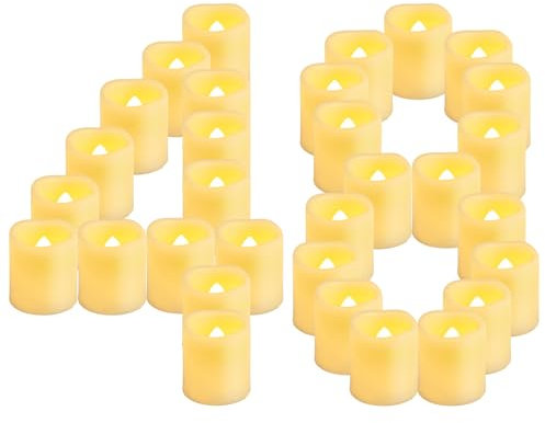 CANDLE IDEA 48 Pack Battery Powered Flickering LED Tea Lights, Flameless Votive Electric Fake Candles for Wedding, Festival Celebration, Party, Halloween, and Christmas Decoration (Warm White)