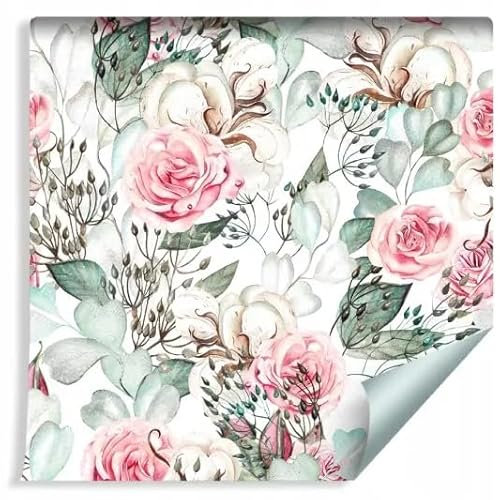 Papier peint autocollant rose avec feuilles d'eucalyptus rose menthe