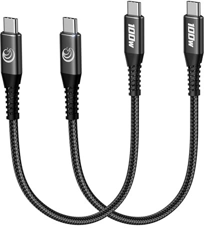 USB C auf USB C Ladekabel [2Stück 30CM] 100W/5A USB C Kabel Kurz Nylon Typ C Ladekabel Schnellladekabel USB C auf USB C kabel für iPhone 16 15 Pro Max, Samsung S24 S23 S22, iPad, MacBook Pro, Pixel