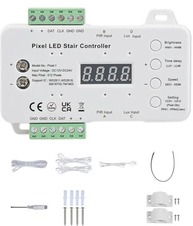 Wzxksoac Controller Luci Pixel per Scale LED con Sensore di Movimento Controller LED RGB con Controller per Illuminazione Scale con Sensore di Luce Diurna