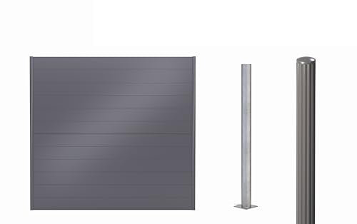 Alberts 500955 Zaunfeld-Set Palitio, zum Aufschrauben | Sichtschutzzaun in der Farbe umbragrau RAL 7022 | Zaunlänge 4 m | Zaunhöhe 1,8 m | für Profilhöhe 150 mm