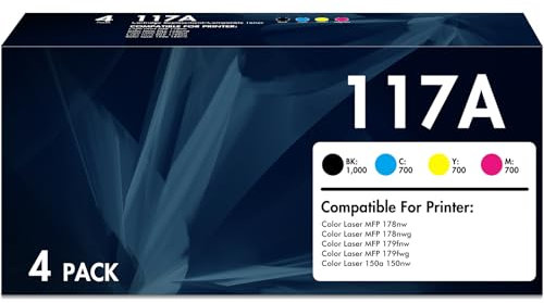 OnmiToner 117A Toner Kompatibel für HP 117A Toner Set für Color Laser MFP 178nwg 179fwg 178nw 150nw 179fnw 150a W2070A W2071A W2072A W2073A Tonerkartusche (Schwarz Cyan Gelb Magenta,4er-Pack)