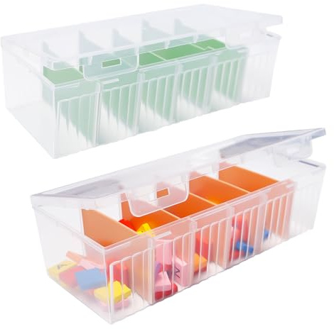 Bofanze Pack of 2 Transparent Cable Organiser Box Cable Storage Box Charging Cable Organiser Box Cable Management Box with Lid Charging Cable Organiser Box with 5 Removable Dividers for Cables