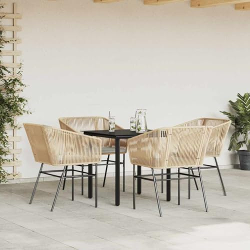 IKAYAA Rattan Sitzgruppe, Gartenmöbel Set mit Tisch und 4 Stühlen, Polyrattan Sitzgruppe für 4 Stühlen, Polyrattan Sitzgruppe für 6 Personen, Essgruppe für Garten, Braun Type-1