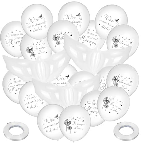 Kaempe 33 Stück Weiße Ballons Beerdigung Deko, Trauergeschenk, Trauer Geschenke,Trost Geschenk, Luftballons Helium Geeignet