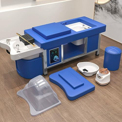 MegLob Lit D'équipement Spa Head, Lit De Shampooing Japonais En Service Lourd Et Massage, Shampooing De Massage À La Forme En U Unité De Lavage À Contre-Courant Avec Oreiller De Couverture