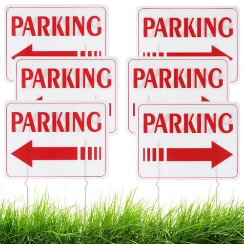 wkao 6 cartelli di parcheggio per eventi con frecce direzionali, 15,7 x 11,8 cm, in plastica, con pali in metallo, per uso esterno