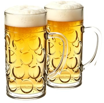 HAOHEJIA Plastic Pint Glasses Set of 2, 1.25L Dimpled Beer Stein Mug, Reusable Tankards Large Beer Glasses with Handle for Club, Bar & Party