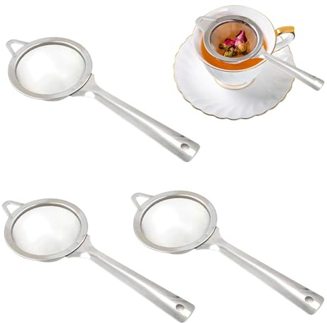 3Pcs Mini Sieve, Small Sieve Fine Mesh, Tea Strainers for Loose Tea, Stainless Steel T-ea Siveve Sift with Handle Strainers for Loose T-ea Cocktail Spices and Baking