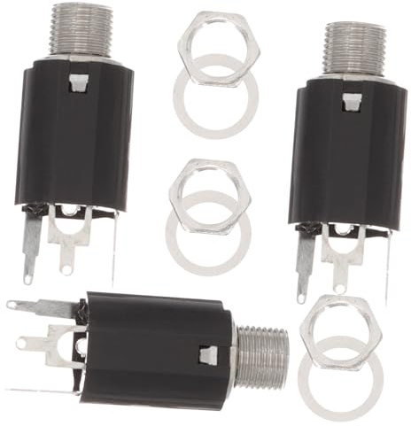 HIAKDOFT 3pcs 6.35mm Audio Jack Socket for Guitar Pedal and Footswitch, Female Trs Panel Mount Connector with Washer, Compatible with Electric Guitar Effects and Audio Patch Cables
