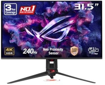 ASUS ROG Swift 32 4K OLED (PG32UCDMR) - 4K (3840 x 2160), QD-OLED, 240 Hz, 0,03 ms, Compatibile G-Sync, 99% DCI-P3, USB-C 90 W, DisplayWidget, DisplayPort 2.1, Garanzia di 3 Anni