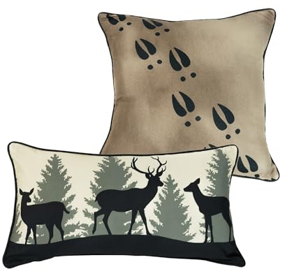 Donna Sharp 2-Piece Deer and Nature Themed Decorative Throw Pillow Set - Pillows for Couch, Sofa, Beds, and Chairs - Includes one 18 x 18 Square & one 12 x 22 Rectangular Pillow.