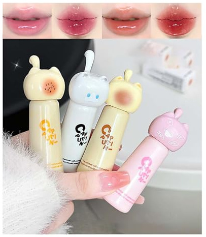 4 Colors Hydrating Lip Gloss Set, Jelly Liquid Lipstick Shine Glass Jelly Flüssiger Lippenstift Feuchtigkeitsspendender Glanz Glasfinish Lipgloss Make-up Geschenk für Frauen