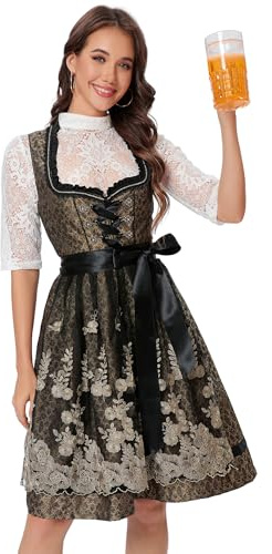 YesFashion Dirndl Damen Midi Trachtenkleid Trachtenmode Trachtenrock Kleid für Oktoberfest Besondere Anlässe