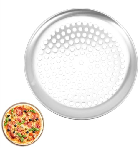 Kisangel Perforiertes Pizzablech Edelstahl Ø 23cm, Gelochtes Pizza Form Backblech Rund, Rostfreies Knusperblech & Flammkuchenblech für Ofen Grill, Stabile Ofenform für Pizzaliebhaber