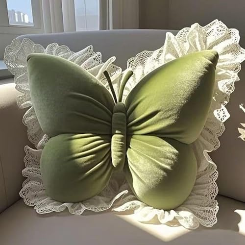 Bezauberndes Schmetterlings-Kissen Mit Spitze | Waschbar & Weich | Inkl. Bezug Und Füllung | Perfekt Als Sitzkissen Oder Deko Für Sofa, Auto, Bett(Green,60 * 50cm)