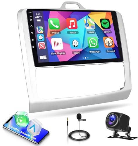 Motorsi Radio de Coche para Ford Focus II S-MAX Mondeo 9 Galaxy II C-MAX con Carplay Android Auto, 2+64G Autoradio con GPS WiFi Bluetooth EQ RDS/FM Radio SWC CANBUS + Cámara Visión Trasera