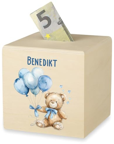 polar-effekt Personalisierte Spardose aus Holz für Jungs mit UV-Druck - Geschenk zum Geburtstag & Taufe - Geld sparen leicht gemacht - Geldgeschenk für Kinder