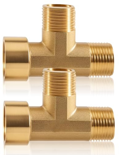 2 pezzi a T in ottone 1/4, raccordo a T in ottone 90° AG/AG/IG, connettore a T a 3 vie, 1/4 pollici BSP, raccordo femmina per tubo DN8 T adatto per distributore acqua potabile