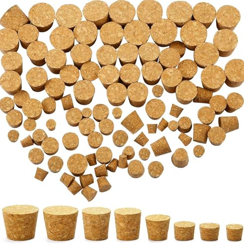 40 st. korkar för hantverk 8 storlekar koniska korkproppar, konisk korkpropp, champagnekork, flaskkork för hantverk, konisk korkpropp, vinkork för hantverk, korkar stora och små för vin, öl, glas