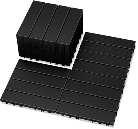 JUOIFIP Lot de 12 dalles de terrasse de jardin, terrasse en plastique composite emboîtable, résistant aux intempéries, pour terrasse, balcon, béton, 30 x 30 cm, 1 m² (gris foncé)