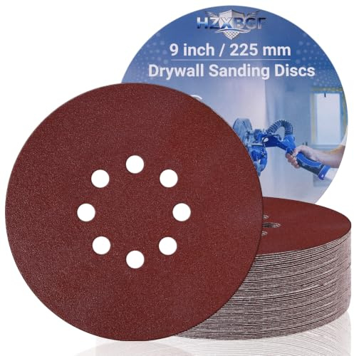 15 PCS 225mm 8 Hole Sanding Discs, 80 Grit Hook and Loop Round Sandpaper | Medium, for Wall, Wood, Metal, Popcorn Ceiling, Round Sanding Sheets, Alumina Sandpaper for Drywall Sander