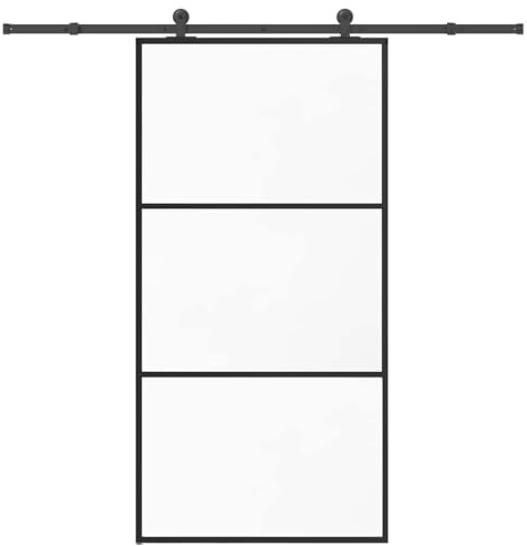 Schiebetür mit Beschlag 102x205 cm ESG-Glas Aluminium, Schiebetür Komplettset mit Laufschiene, Zimmertüren mit Zarge Komplett, Innentür mit Zarge Komplett, platzsparende Schiebetüren