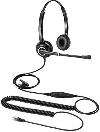Beebang RJ9 Telephone Headset with Noise Cancelling Microphone, Dual Ear Landline Phone Headset for Office, Corded Call Center Headset Work with Yealink Fanvil Grandstream Htek Escene…