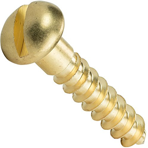 #4 x 3/8 Round Head Wood Screws, Solid Brass, Slotted Drive, Partially Threaded, Quantity 100