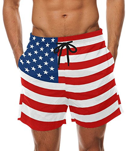 COOSUN Maillot de bain pour homme Motif drapeau américain - Multicolore - S
