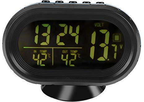 Eboxer Thermomètre Numérique de Voiture LED Rétro-éclairage Thermomètre Intérieur et Extérieur -50~70 ° c Horloge Numérique 12/24 Heures Réveil Snooze(Noir)