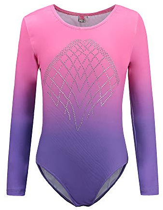 Sinoem Gymnastikanzug für Mädchen, Farbverlauf, mehrfarbig, langärmlig, Leotard, Tanz, Ballett, für Kinder, 5 – 12 Jahre