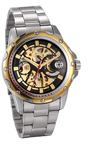 JewelryWe Herrenuhr Analog Automatik Uhr Klassische Automatische Mechanische Skelett Armbanduhr Automatikuhr mit Edelstahl Armband, Gold