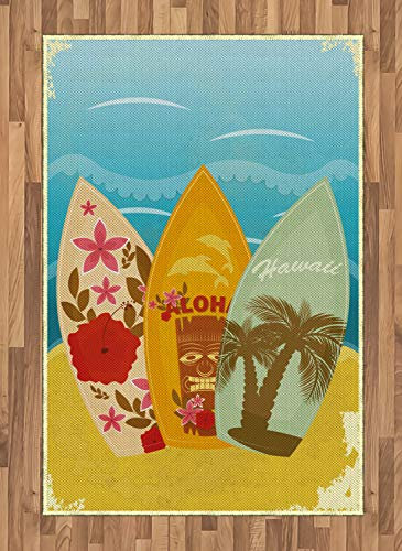 ABAKUHAUS Tiki Bar Teppich, Surfbrett Exotic, Deko-Teppich digitaler Druck deren Farbe Nicht abfällt/langfristig, 120 x 180 cm, Multicolor