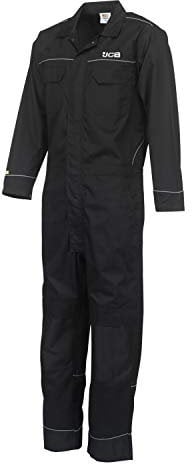 JCB Trade Coveralls Mens Knee Pad Heavy Duty Overalls Boilersuit Work Mechanics (Black, Large)
