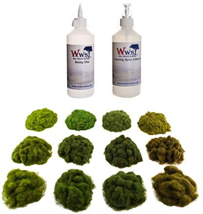 War World Scenics - Kit Hierba estática Cuatro Estaciones y Pegamento - Modelismo Ferroviario, Wargames, Maquetas, Dioramas, Escenografía Miniatura, Paisajismo Miniatura, Modelismo