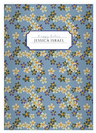 16 personalisierte Elegante Vintage DIN A5 Schulhefte, Schreibhefte mit klassischen Retro Streublumen, blau Lineatur 4 (liniertes Heft 16 Blatt/32 Seiten) Notizheft, Kladde für Schule, Studium