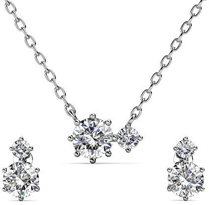 Nagel Jewellery Silber Kette mit Anhänger Victoria Peak | Passende Ohrstecker | Swaroski Kristalle | 925 Sterling Silber | Vergoldet mit 18 K Weißgold