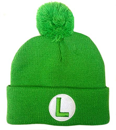 Super Mario Bros Luigi Strickmütze mit Bommel, Grün