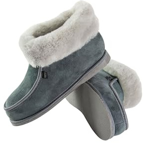 Mammoth Bequeme Hausschuhe für Damen aus echtem Lammfell weiche kuschelige Lammfellschuhe mit weichem Fell warme Moderne Hausschuhe atmungsaktiv (Grey, 38)