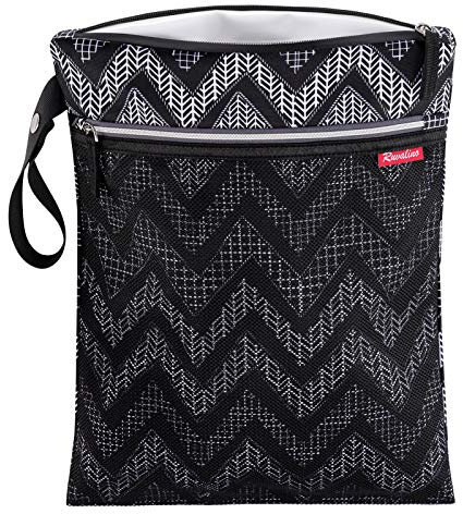 RUVALINO Wetbag Stoffwindeln, Windeltasche Wiederverwendbare Wasserdicht mit 2 Groß Reißverschluss Beutel, Baby Nasstaschen Stoffwindeln Organiser Beutel für Unterwegs (Schwarz)