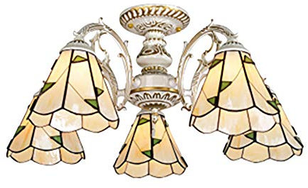 Kronleuchter Tiffany Style Glasmalerei Schatten Öl Geriebene Bronze Vintage Während Light Traditionell Hängen Deckenleuchte Befestigung Esszimmer Wohnzimmer-Weiß. 5 kopf