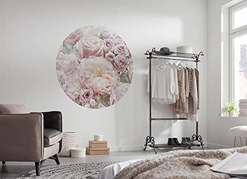 Komar DOT runde und selbstklebende Vlies Fototapete - Pink and Cream Roses - Ø Durchmesser 125 cm - Rosen, Blumen, Tapete, Wandtattoo, Schlafzimmer, Wohnzimmer, Wanddeko - D1-072