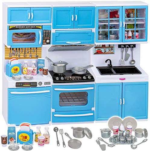 alles-meine.de GmbH Puppenhaus Möbel - Sound & Licht - 31 cm groß - Backofen + Herd + Geschirrspüler + Mikrowelle + Spüle - mit Zubehör - Miniatur Puppenstube Küche - passend für..