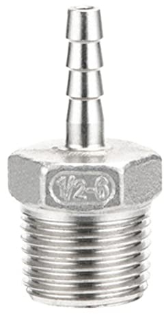 Anawakia Raccordo per tubo filettato maschio, connettore per tubo di Barb, connettore per tubo filettato, adattatore per tubi in acciaio inox (1/2 x 6 mm)