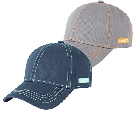 riverso Herren Cap RIVNoel 2er Pack Baseballcap Snapback Kappe Sport Verstellbare Outdoor Mütze Basic Einfarbig 100% Baumwolle Einheitsgröße Grau Blau, Größe:One Size, Farbe:Farbmix 2