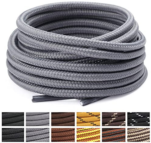 Stepace Lacets Ronds pour Bottes [2 Paires] Lacets Renforcés et Résistants pour Bottines, Chaussures de Randonnée, Chaussures de Travail Gray-120(Stripe)